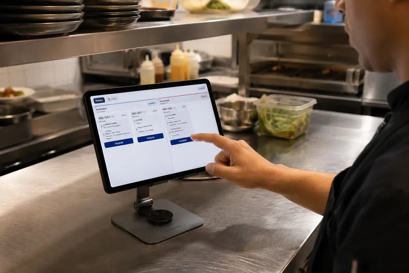 Tablet de cocina de Lirio mostrando los pedidos en preparación